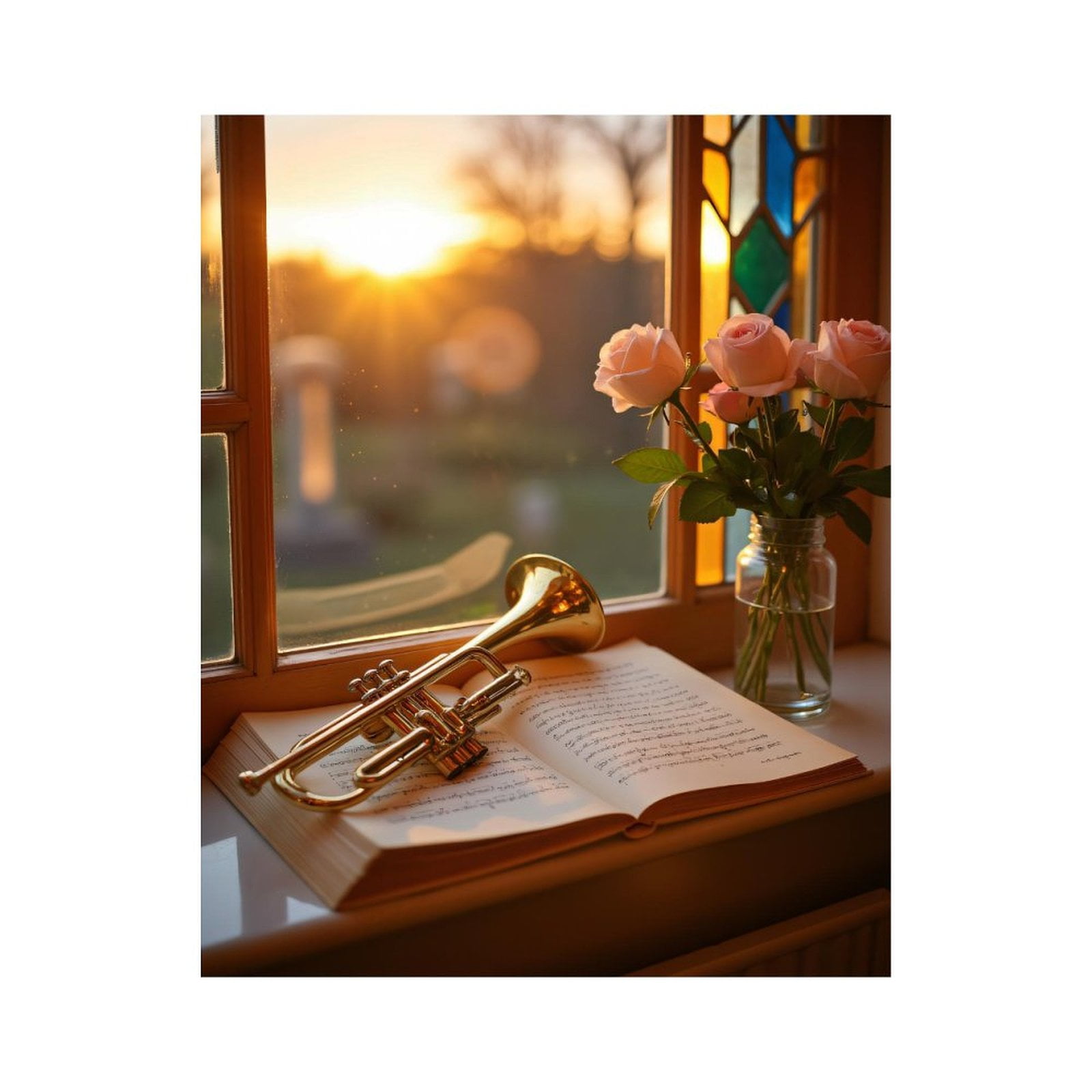 Paint By Numbers Kit for Adults Beginner - DIY Sunset Roses Trumpet Sheet Music Canvas Painting Kits for Adults, Frameless Paint By Number for Adults for Home Wall Decor 16x20 Inch
