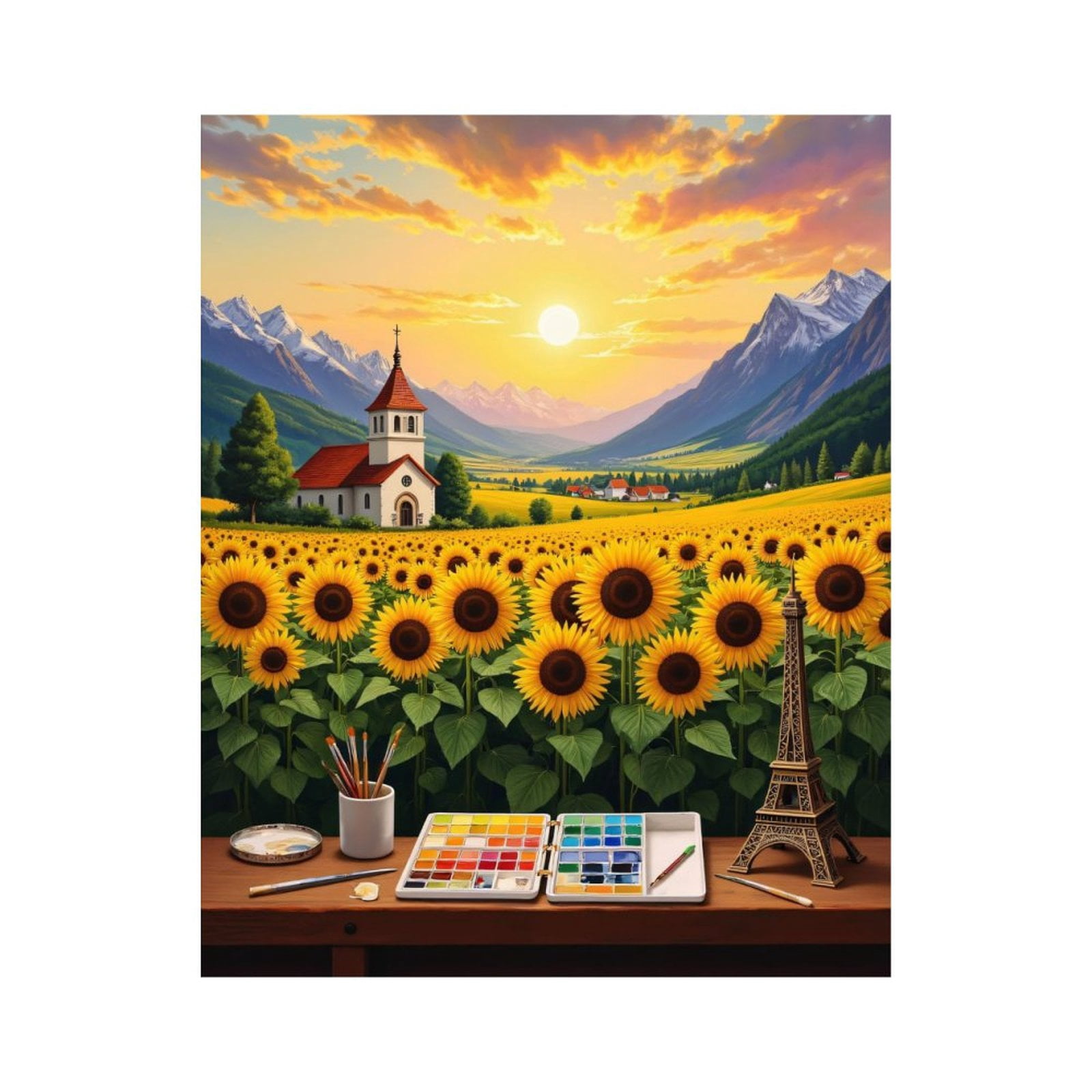 Paint By Numbers Kit for Adults Beginner - DIY Sunset Sunflowers Art Landscape Canvas Painting Kits for Adults, Frameless Paint By Number for Adults for Home Wall Decor 16x20 Inch