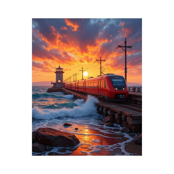 Paint By Numbers Kit for Adults Beginner - DIY Sunset Train Ocean Waves Lighthouse Canvas Painting Kits for Adults, Frameless Paint By Number for Adults for Home Wall Decor 16x20 Inch