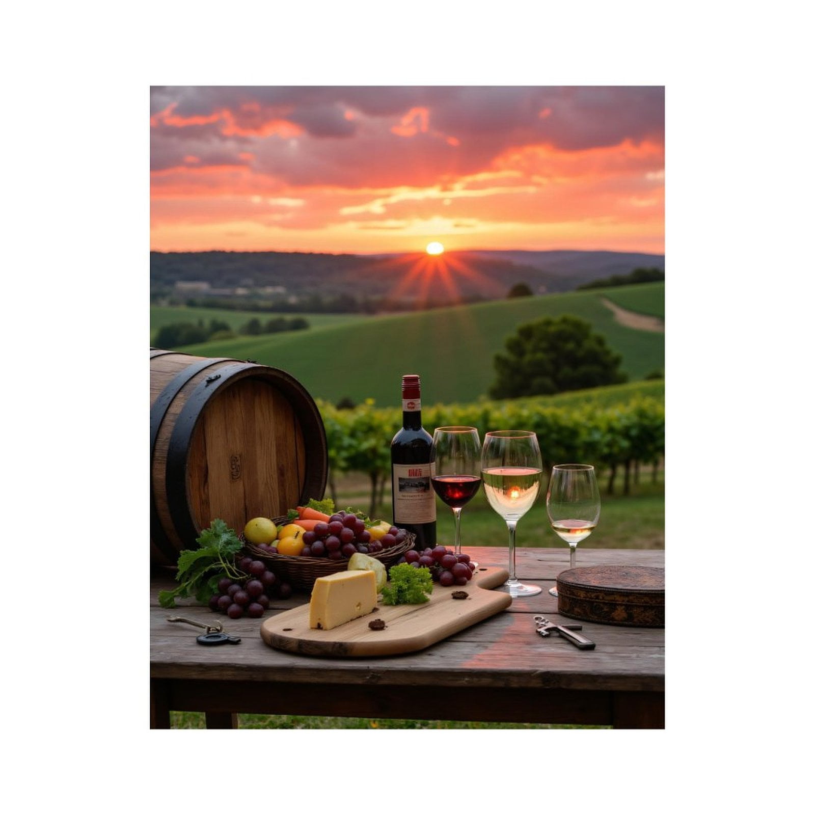Paint By Numbers Kit for Adults Beginner - DIY Sunset Vineyard Wine Cheese Orchard Canvas Painting Kits for Adults, Frameless Paint By Number for Adults for Home Wall Decor 16x20 Inch