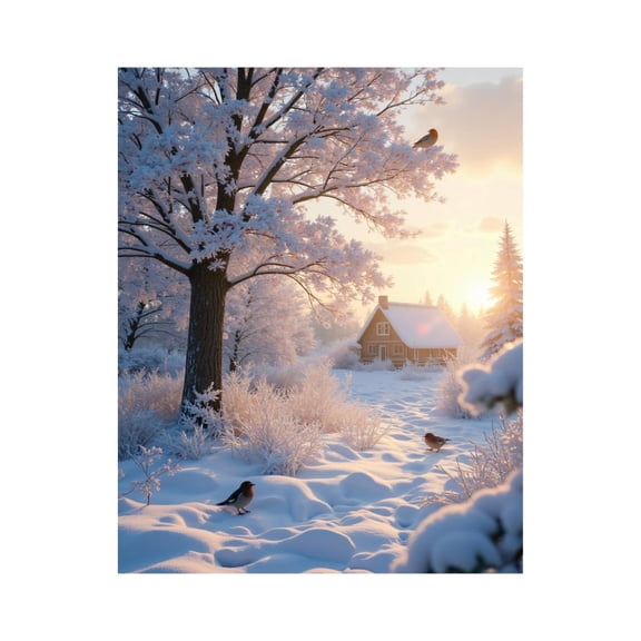 Paint By Numbers Kit for Adults Beginner - DIY Sunset Winter Cottage Scene Canvas Painting Kits for Adults, Frameless Paint By Number for Adults for Home Wall Decor 16x20 Inch