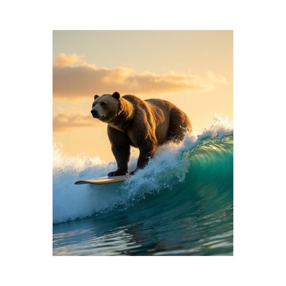 Paint By Numbers Kit for Adults Beginner - DIY Surfing Bear Ocean Sunset Waves Canvas Painting Kits for Adults, Frameless Paint By Number for Adults for Home Wall Decor 16x20 Inch