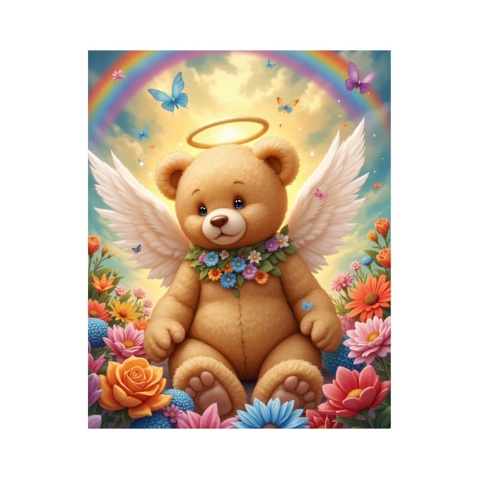 Paint By Numbers Kit for Adults Beginner - DIY Teddy Angel Rainbow Garden Canvas Painting Kits for Adults, Frameless Paint By Number for Adults for Home Wall Decor 16x20 Inch