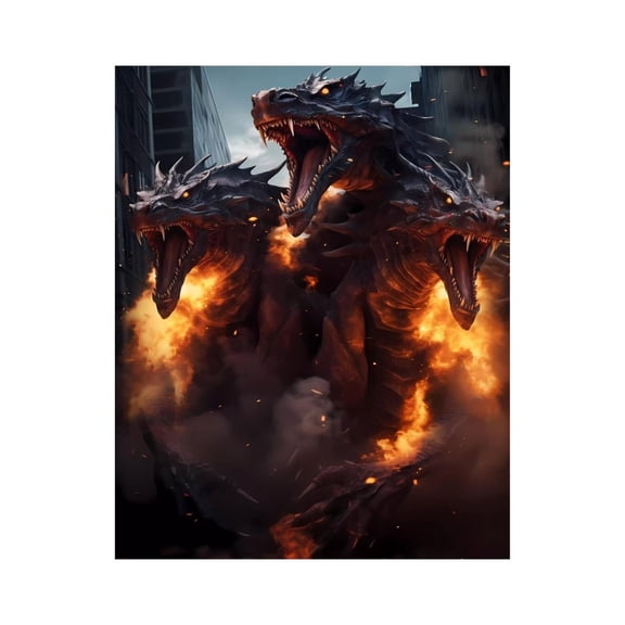 Paint By Numbers Kit for Adults Beginner - DIY Three Headed Dragon Flames City Fantasy Canvas Painting Kits for Adults, Frameless Paint By Number for Adults for Home Wall Decor 16x20 Inch