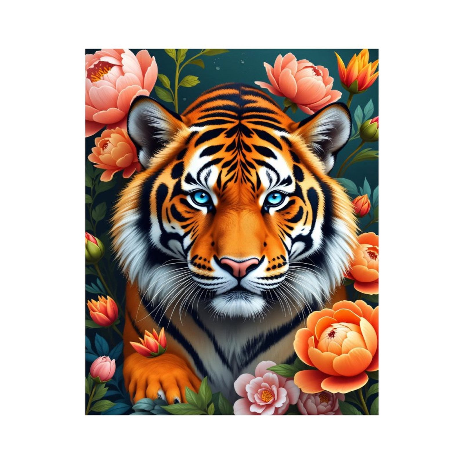 Paint By Numbers Kit for Adults Beginner - DIY Tiger Floral Art Blue Eyes Canvas Painting Kits for Adults, Frameless Paint By Number for Adults for Home Wall Decor 16x20 Inch