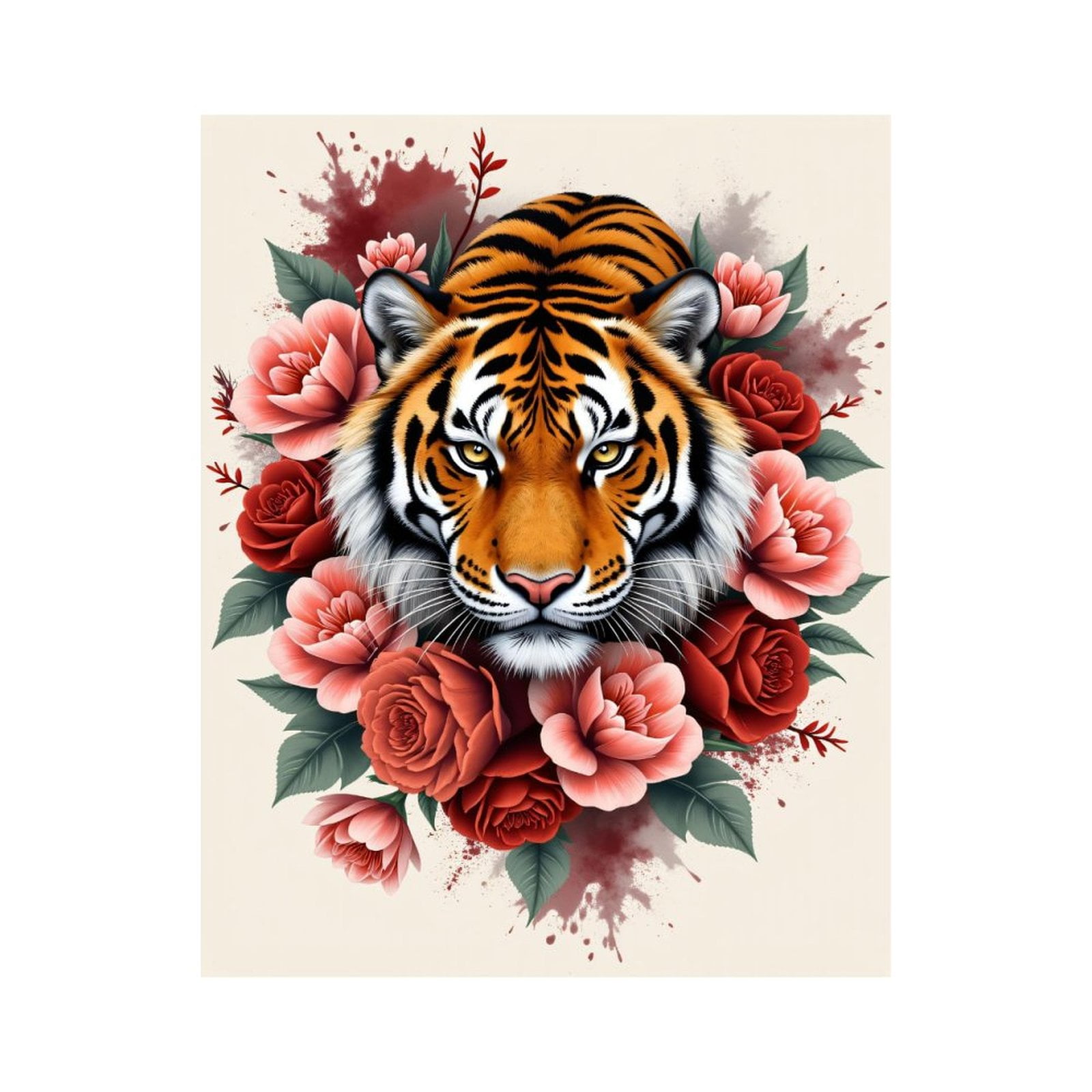 Paint By Numbers Kit for Adults Beginner - DIY Tiger Flowers Art Print Canvas Painting Kits for Adults, Frameless Paint By Number for Adults for Home Wall Decor 16x20 Inch