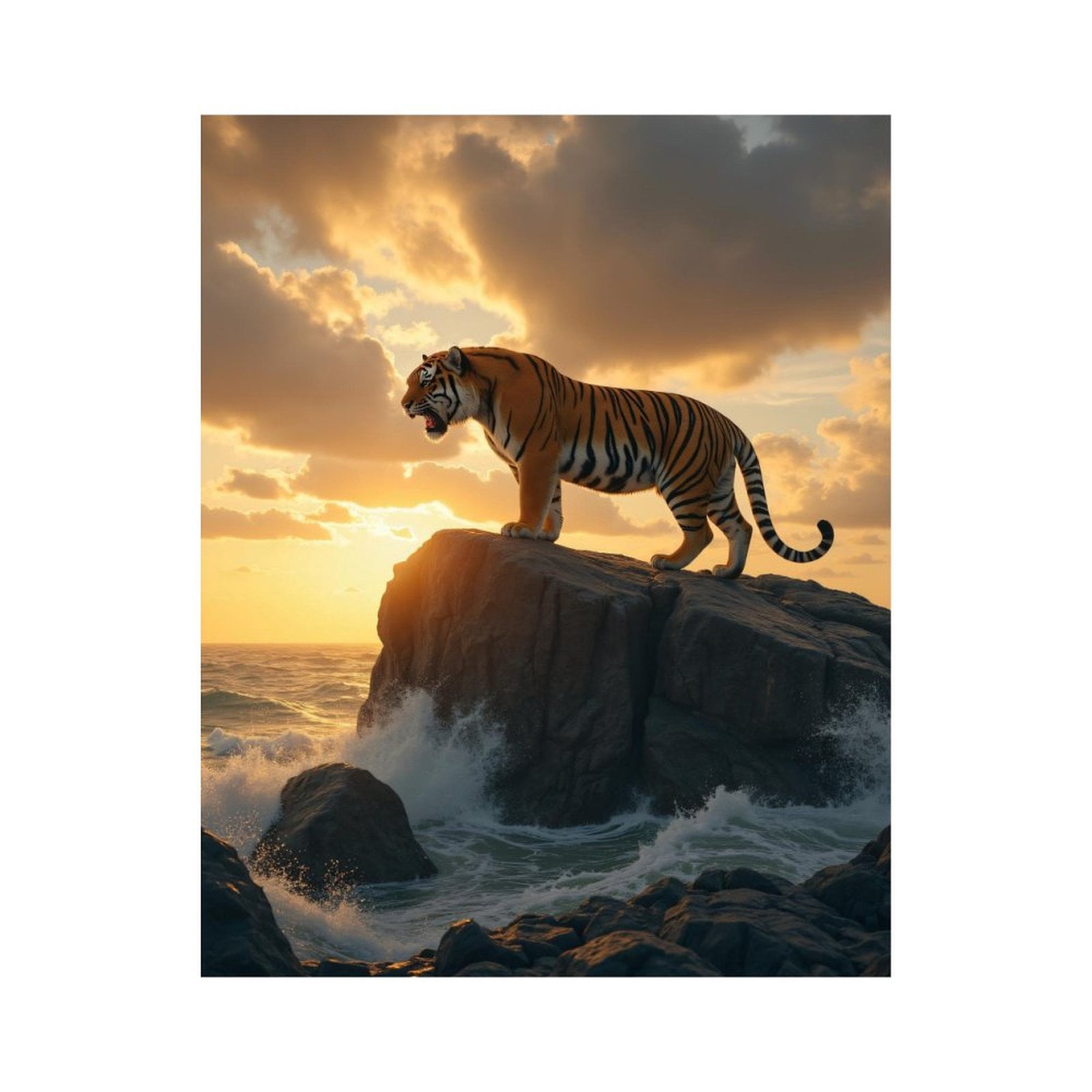 Paint By Numbers Kit for Adults Beginner - DIY Tiger Sunset Ocean Rocks Majesty Canvas Painting Kits for Adults, Frameless Paint By Number for Adults for Home Wall Decor 16x20 Inch