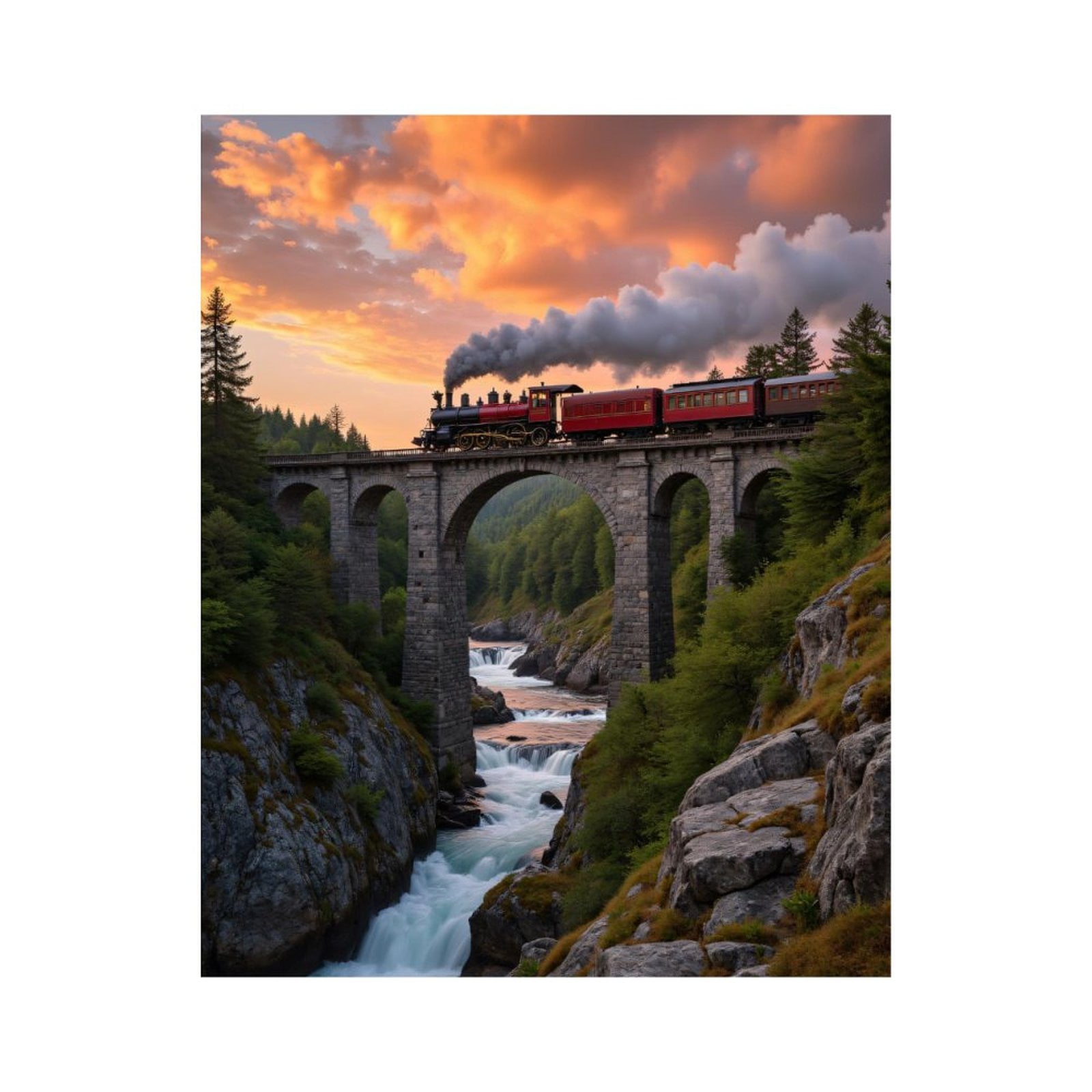 Paint By Numbers Kit for Adults Beginner - DIY Train Bridge Sunset Cascade Canvas Painting Kits for Adults, Frameless Paint By Number for Adults for Home Wall Decor 16x20 Inch