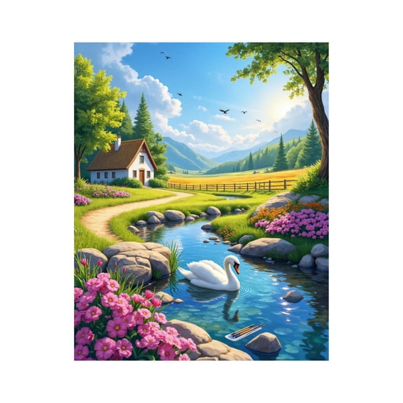 Paint By Numbers Kit for Adults Beginner - DIY Tranquil Cottage Stream Scene Canvas Painting Kits for Adults, Frameless Paint By Number for Adults for Home Wall Decor 16x20 Inch