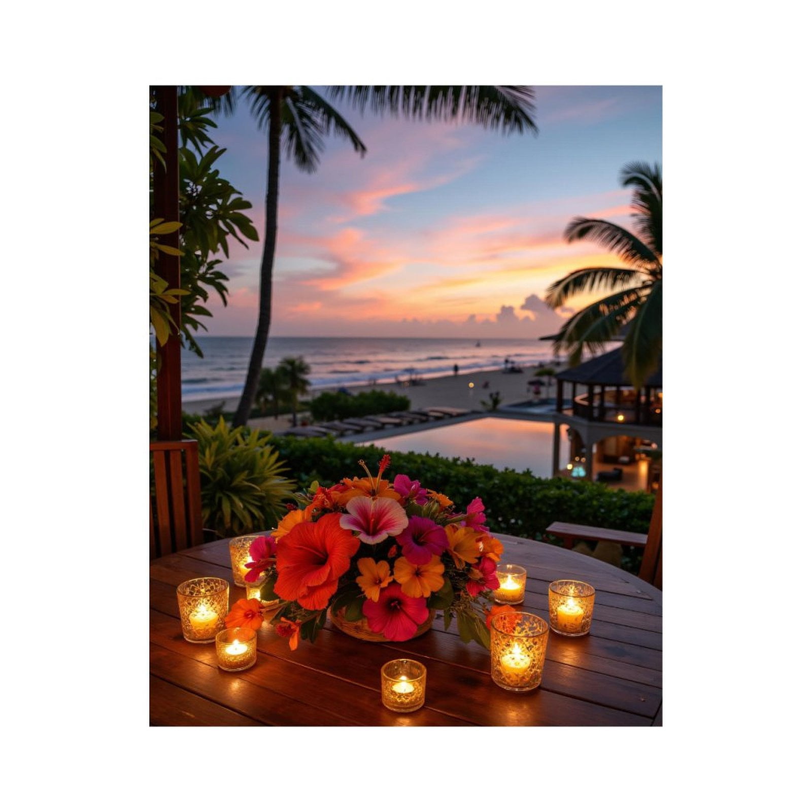 Paint By Numbers Kit for Adults Beginner - DIY Tropical Sunset Beach Candles Flowers Canvas Painting Kits for Adults, Frameless Paint By Number for Adults for Home Wall Decor 16x20 Inch
