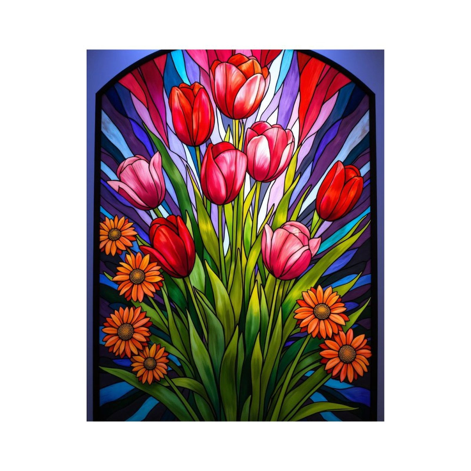 Paint By Numbers Kit for Adults Beginner - DIY Tulip Daisy Stained Glass Art Canvas Painting Kits for Adults, Frameless Paint By Number for Adults for Home Wall Decor 16x20 Inch