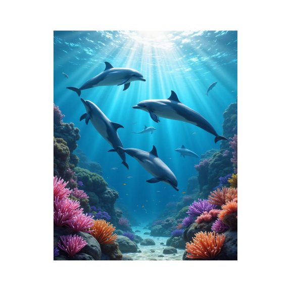 Paint By Numbers Kit for Adults Beginner - DIY Underwater Dolphins Coral Reef Ocean Canvas Painting Kits for Adults, Frameless Paint By Number for Adults for Home Wall Decor 16x20 Inch