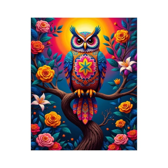 Paint By Numbers Kit for Adults Beginner - DIY Vibrant Owl Artistic Floral Branch Canvas Painting Kits for Adults, Frameless Paint By Number for Adults for Home Wall Decor 16x20 Inch
