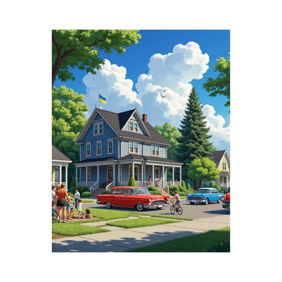 Paint By Numbers Kit for Adults Beginner - DIY Vintage Neighborhood Summer Day Canvas Painting Kits for Adults, Frameless Paint By Number for Adults for Home Wall Decor 16x20 Inch