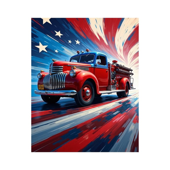 Paint By Numbers Kit for Adults Beginner - DIY Vintage Red Fire Truck Stars Stripes Canvas Painting Kits for Adults, Frameless Paint By Number for Adults for Home Wall Decor 16x20 Inch