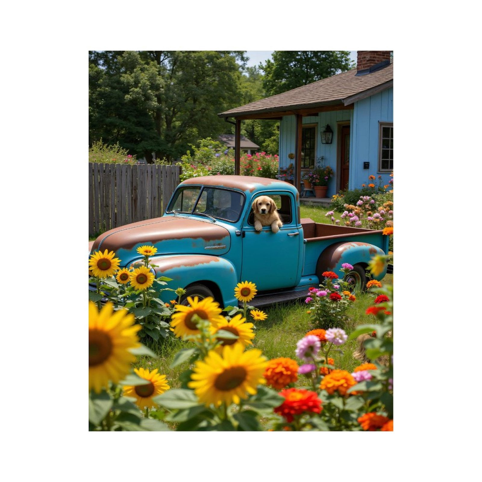Paint By Numbers Kit for Adults Beginner - DIY Vintage Truck Dog Sunflowers Garden Canvas Painting Kits for Adults, Frameless Paint By Number for Adults for Home Wall Decor 16x20 Inch
