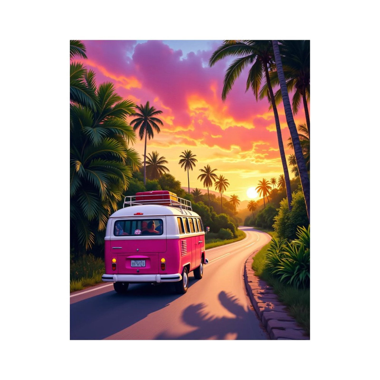 Paint By Numbers Kit for Adults Beginner - DIY Vintage Van Tropical Sunset Road Canvas Painting Kits for Adults, Frameless Paint By Number for Adults for Home Wall Decor 16x20 Inch