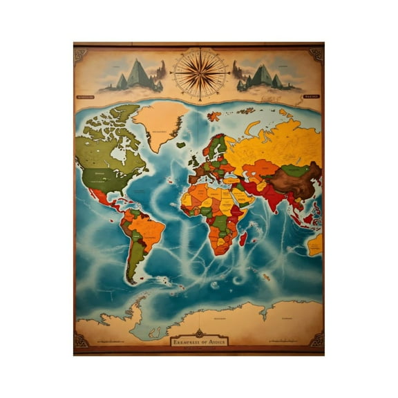 Paint By Numbers Kit for Adults Beginner - DIY Vintage World Map Compass Oceans Canvas Painting Kits for Adults, Frameless Paint By Number for Adults for Home Wall Decor 16x20 Inch