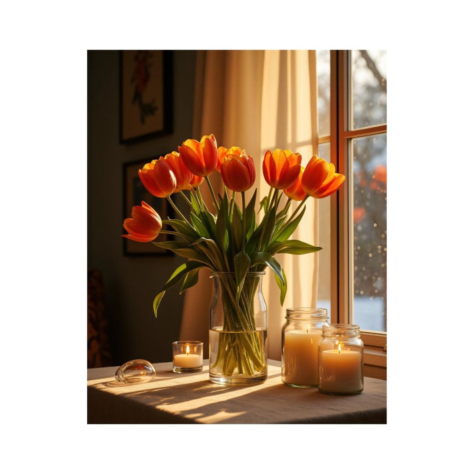 Paint By Numbers Kit for Adults Beginner - DIY Warm Light Tulip Vase Candles Canvas Painting Kits for Adults, Frameless Paint By Number for Adults for Home Wall Decor 16x20 Inch