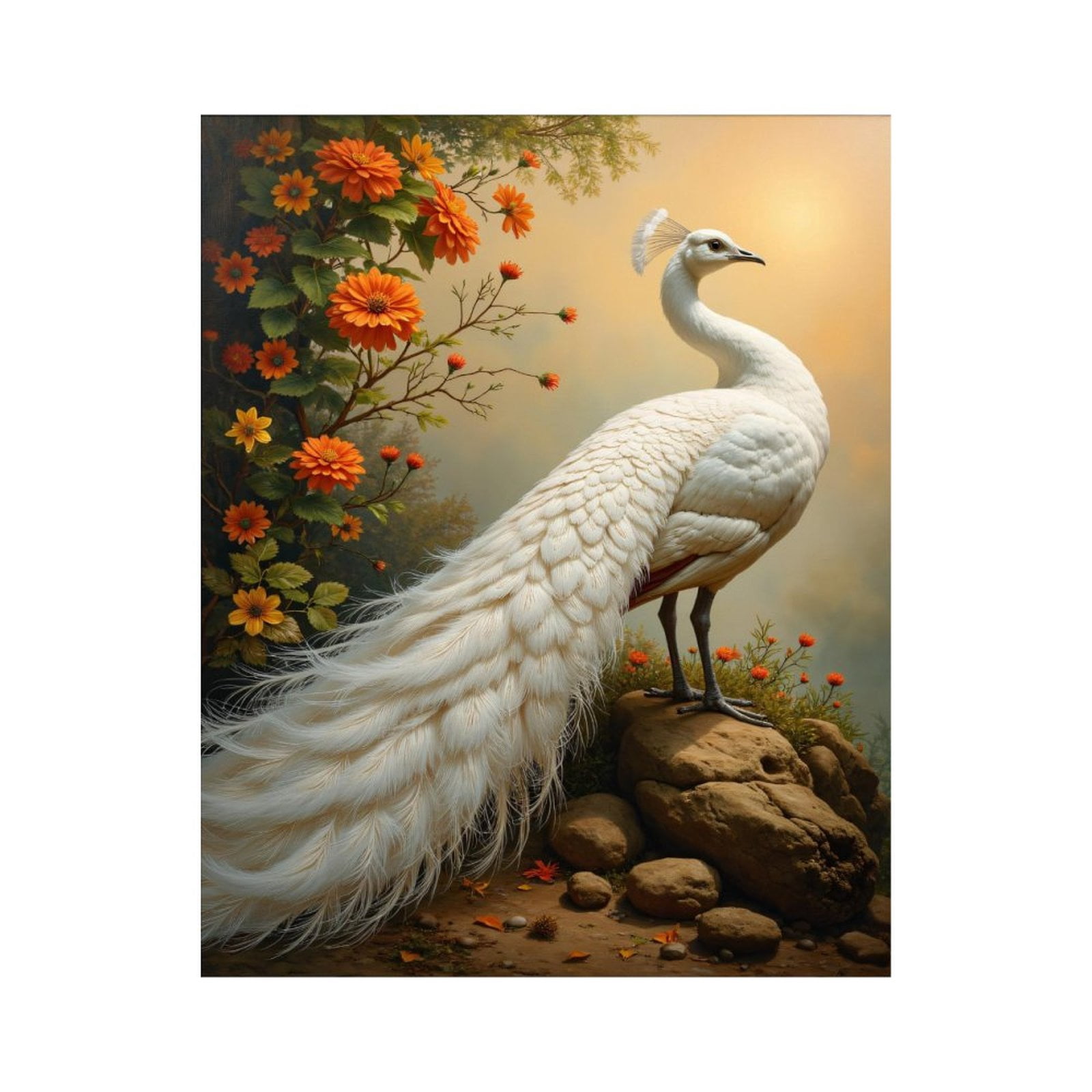 Paint By Numbers Kit for Adults Beginner - DIY White Bird Flowers Rocks Scenery Canvas Painting Kits for Adults, Frameless Paint By Number for Adults for Home Wall Decor 16x20 Inch