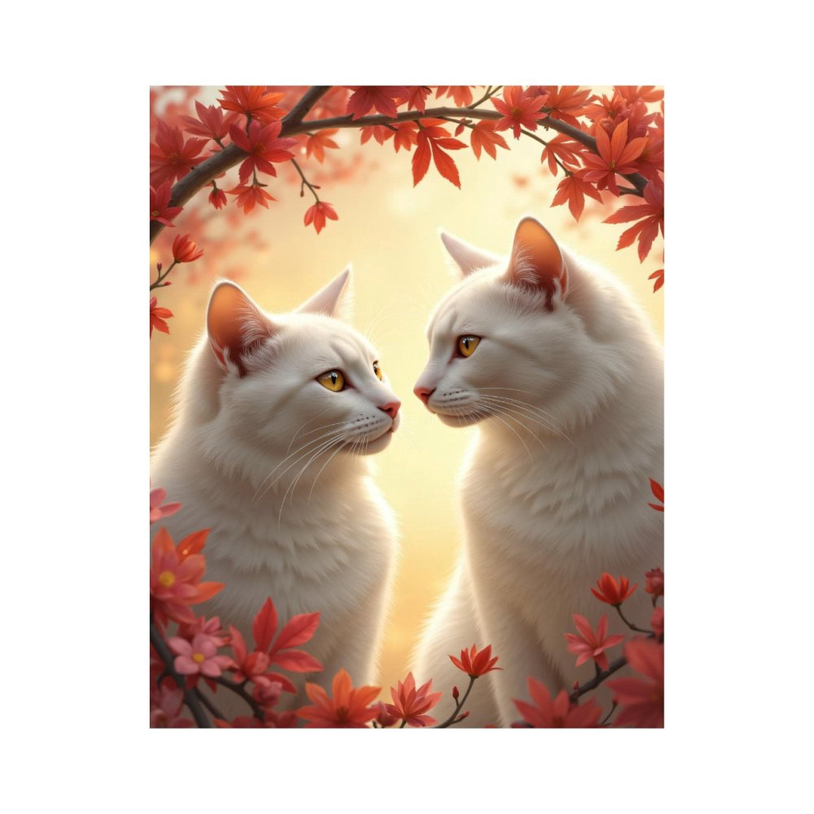 Paint By Numbers Kit for Adults Beginner - DIY White Cats Autumn Leaves Scene Canvas Painting Kits for Adults, Frameless Paint By Number for Adults for Home Wall Decor 16x20 Inch