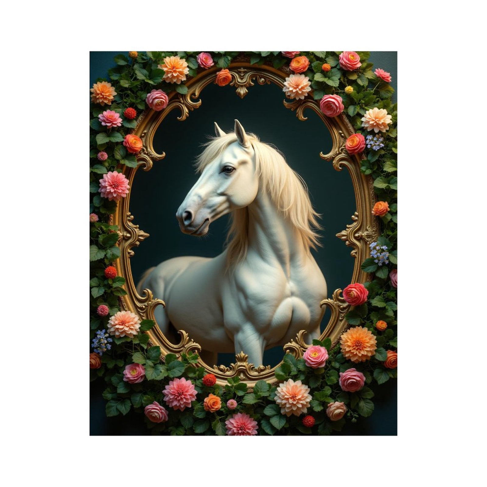 Paint By Numbers Kit for Adults Beginner - DIY White Horse Floral Frame Art Canvas Painting Kits for Adults, Frameless Paint By Number for Adults for Home Wall Decor 16x20 Inch