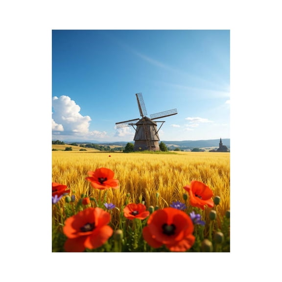 Paint By Numbers Kit for Adults Beginner - DIY Windmill Wheat Field Poppies Sky Canvas Painting Kits for Adults, Frameless Paint By Number for Adults for Home Wall Decor 16x20 Inch