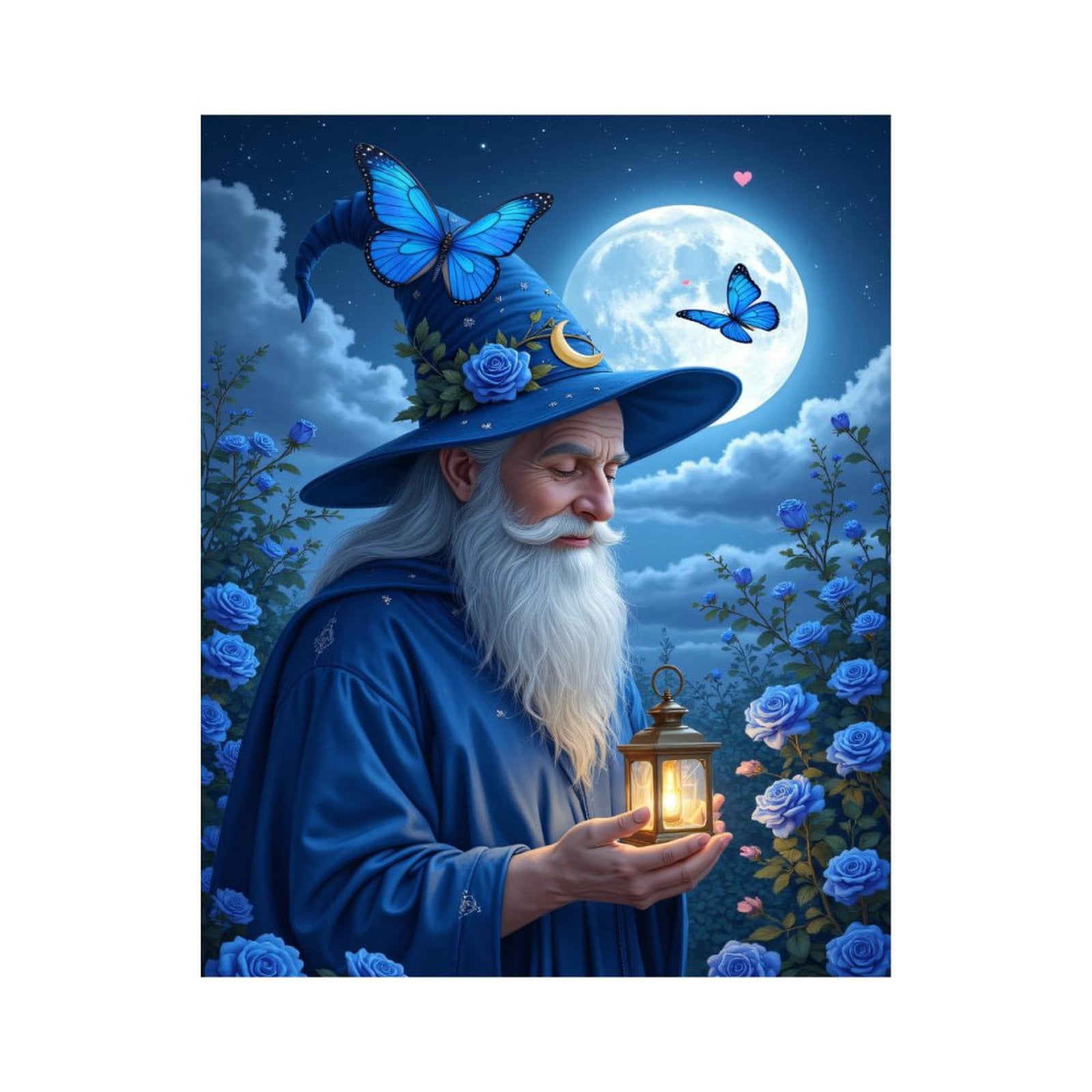 Paint By Numbers Kit for Adults Beginner - DIY Wizard Lantern Moonlight Blue Roses Canvas Painting Kits for Adults, Frameless Paint By Number for Adults for Home Wall Decor 16x20 Inch