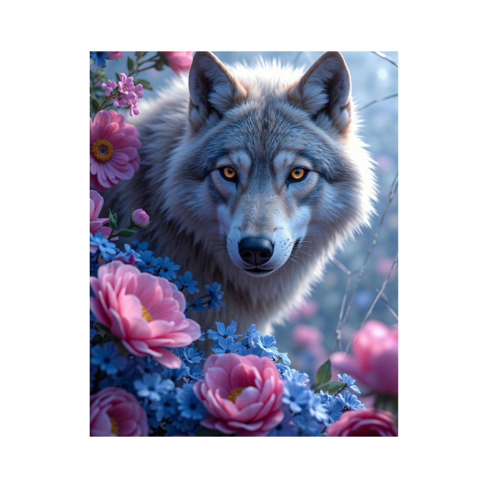 Paint By Numbers Kit for Adults Beginner - DIY Wolf Among Blossoms Canvas Painting Kits for Adults, Frameless Paint By Number for Adults for Home Wall Decor 16x20 Inch