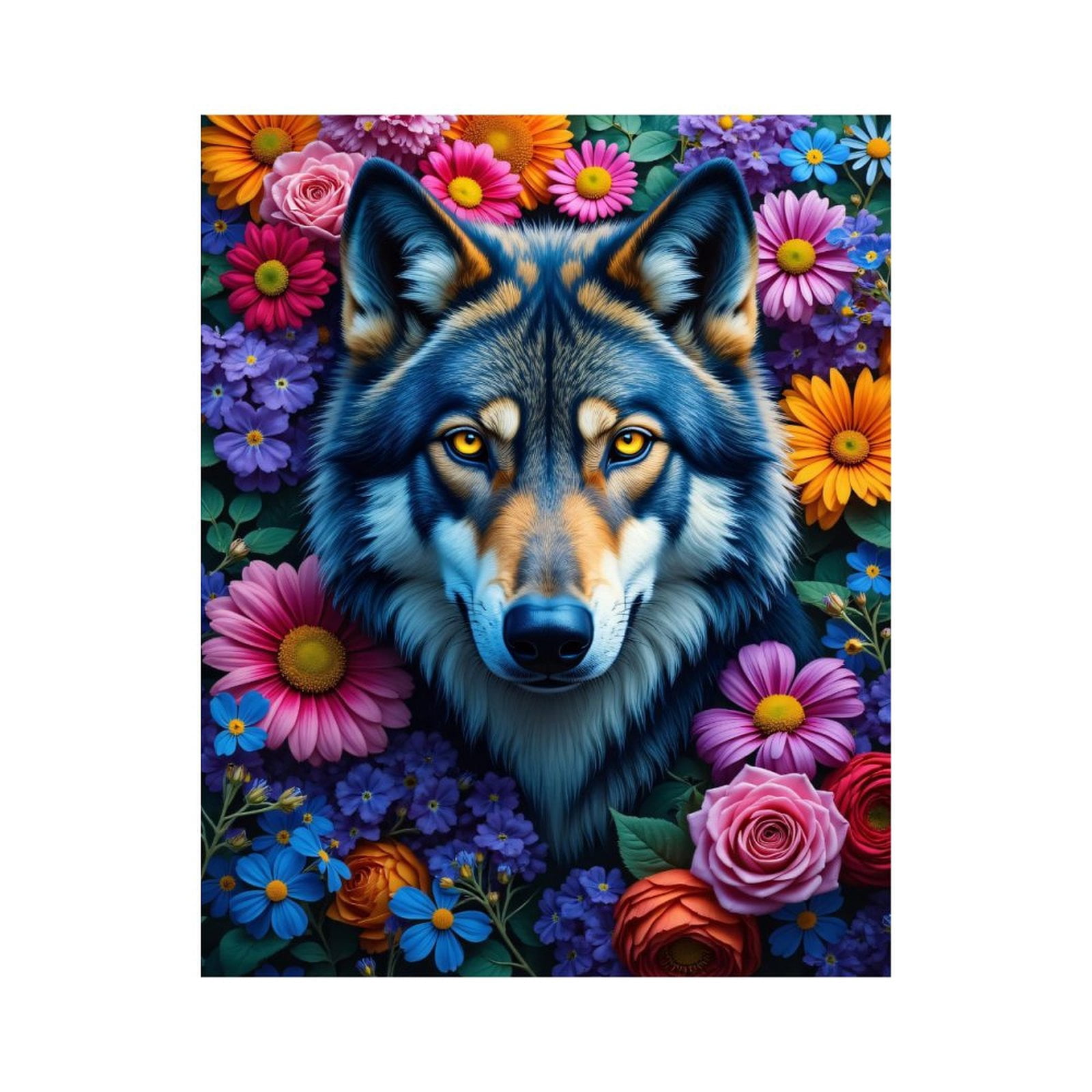 Paint By Numbers Kit for Adults Beginner - DIY Wolf Floral Vibrant Colorful Art Canvas Painting Kits for Adults, Frameless Paint By Number for Adults for Home Wall Decor 16x20 Inch