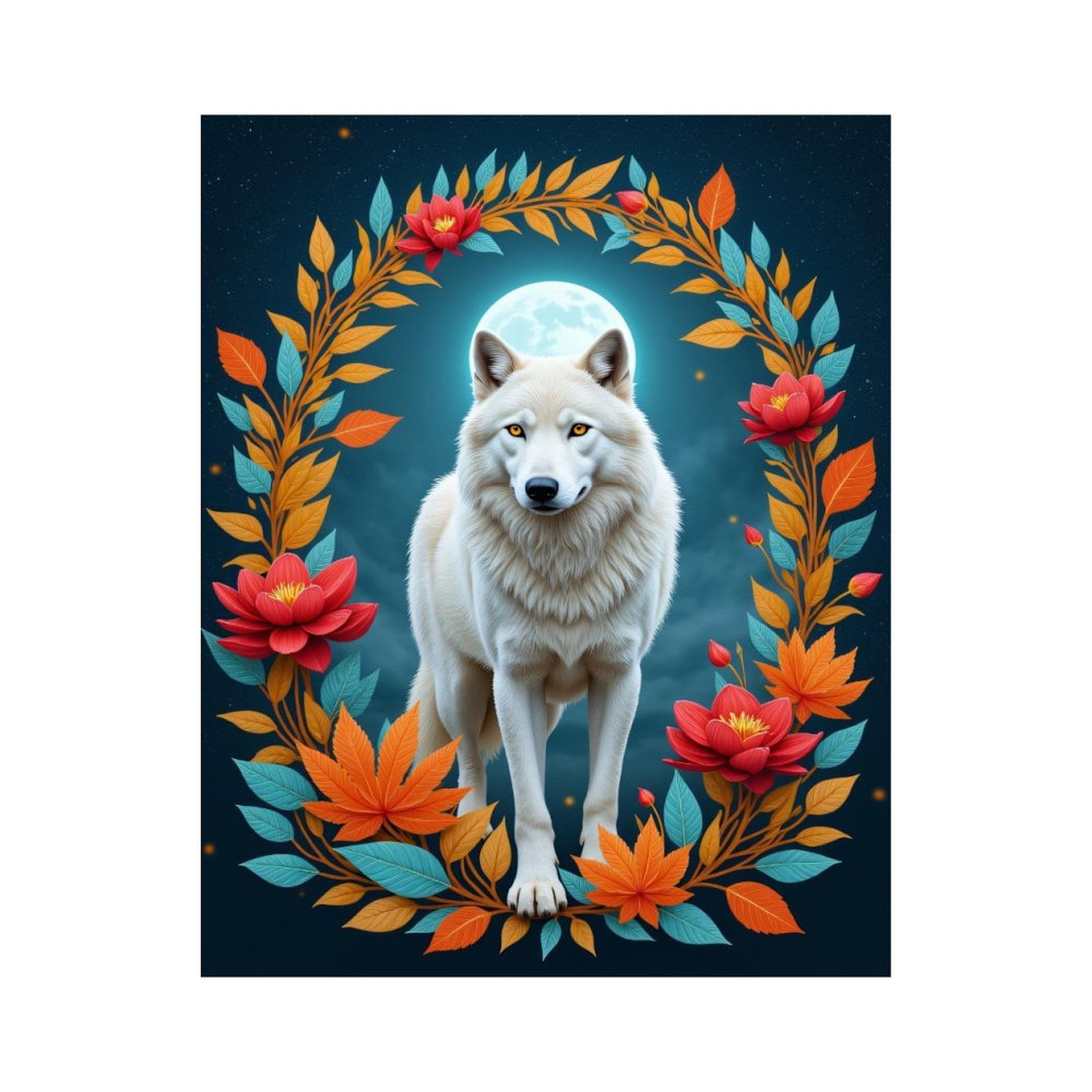 Paint By Numbers Kit for Adults Beginner - DIY Wolf Moon Floral Night Art Canvas Painting Kits for Adults, Frameless Paint By Number for Adults for Home Wall Decor 16x20 Inch