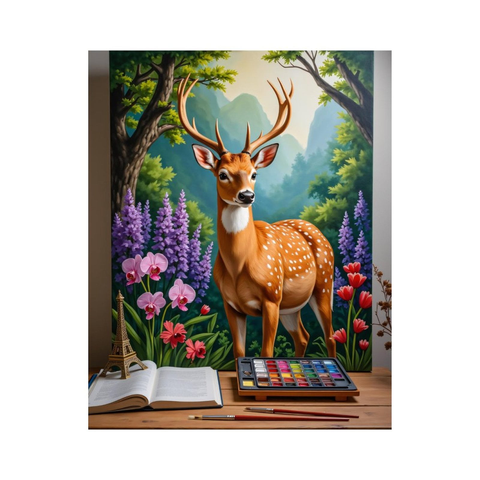 Paint By Numbers Kit for Adults Beginner - Deer In Floral Forest Painting Art DIY Canvas Painting Kits for Adults, Frameless Paint By Number for Adults for Home Wall Decor 16x20 Inch