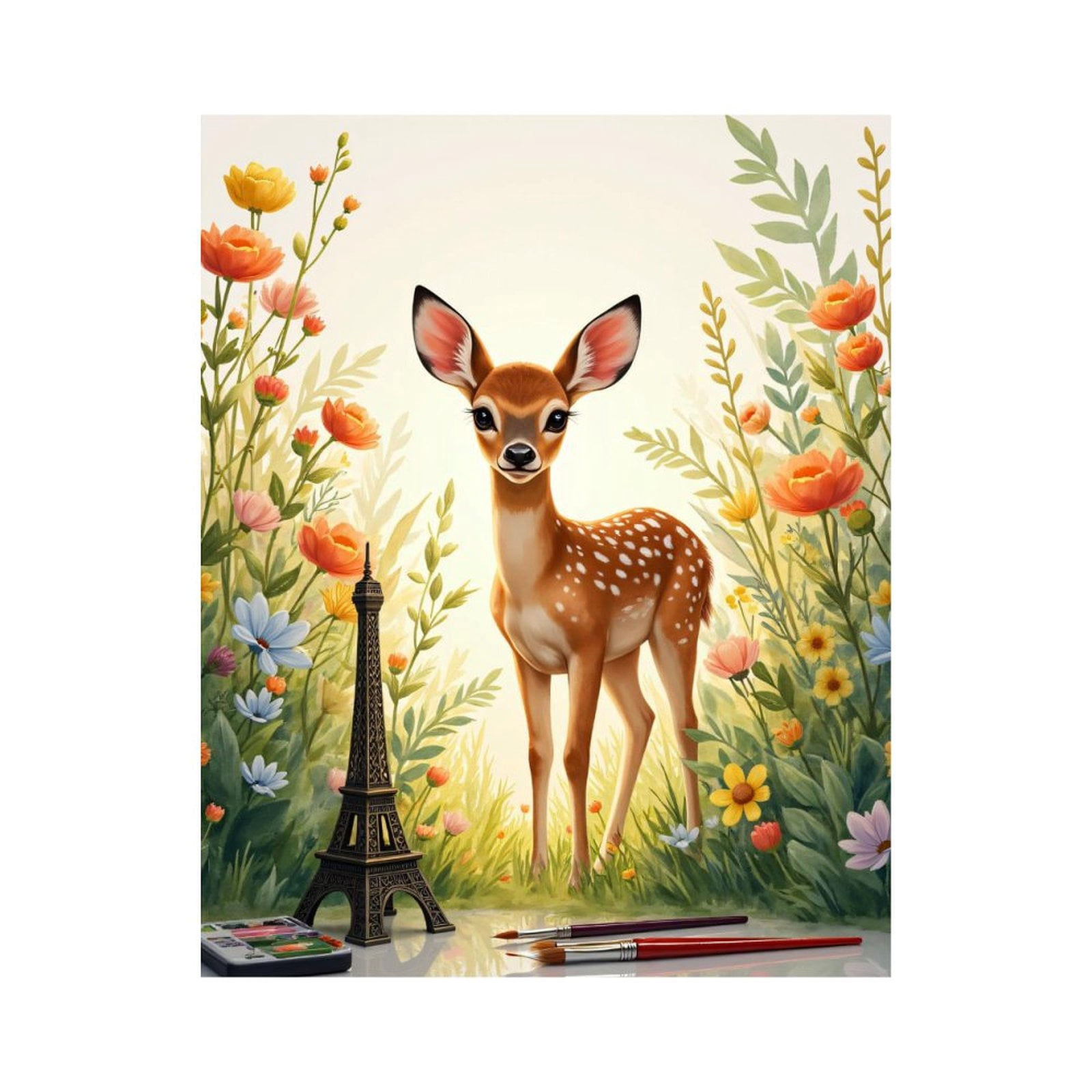 Paint By Numbers Kit for Adults Beginner - Deer In Floral Meadow Art Painting DIY Canvas Painting Kits for Adults, Frameless Paint By Number for Adults for Home Wall Decor 16x20 Inch