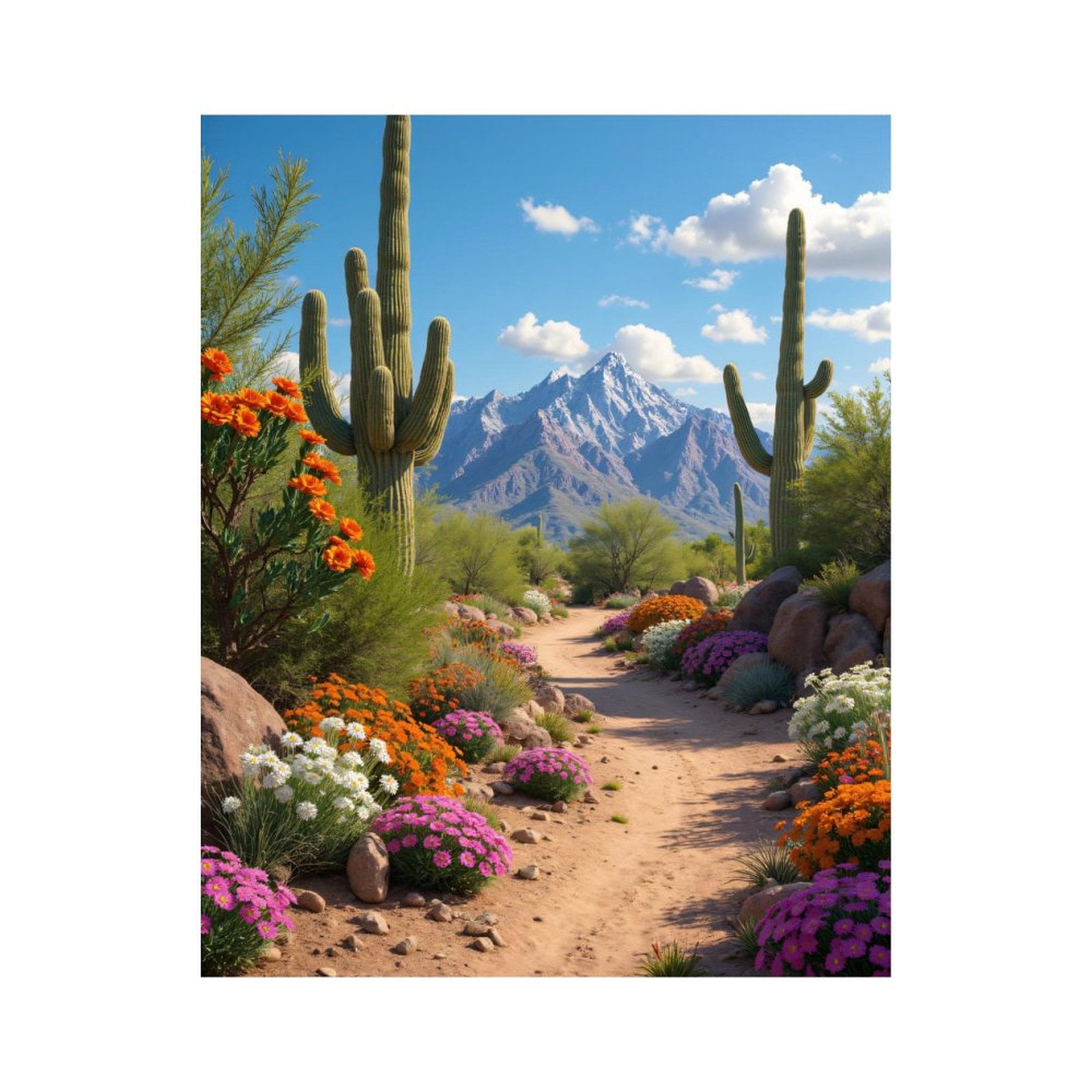 Paint By Numbers Kit for Adults Beginner - Desert Path Blooming Cactus Scene DIY Canvas Painting Kits for Adults, Frameless Paint By Number for Adults for Home Wall Decor 16x20 Inch