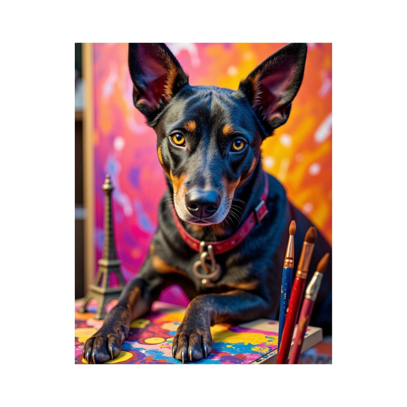 Paint By Numbers Kit for Adults Beginner - Dog Painting Colorful Art Brushes Eiffel DIY Canvas Painting Kits for Adults, Frameless Paint By Number for Adults for Home Wall Decor 16x20 Inch