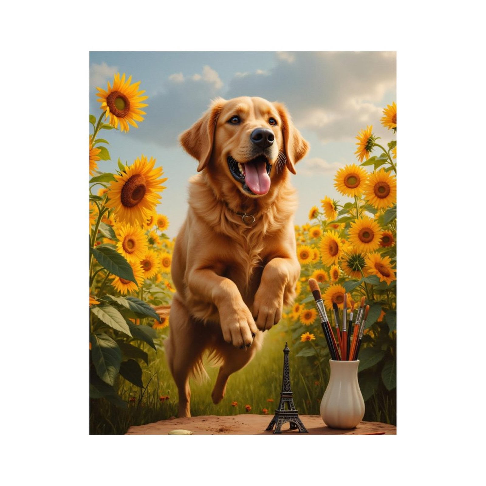 Paint By Numbers Kit for Adults Beginner - Dog Sunflowers Art Supplies Eiffel DIY Canvas Painting Kits for Adults, Frameless Paint By Number for Adults for Home Wall Decor 16x20 Inch