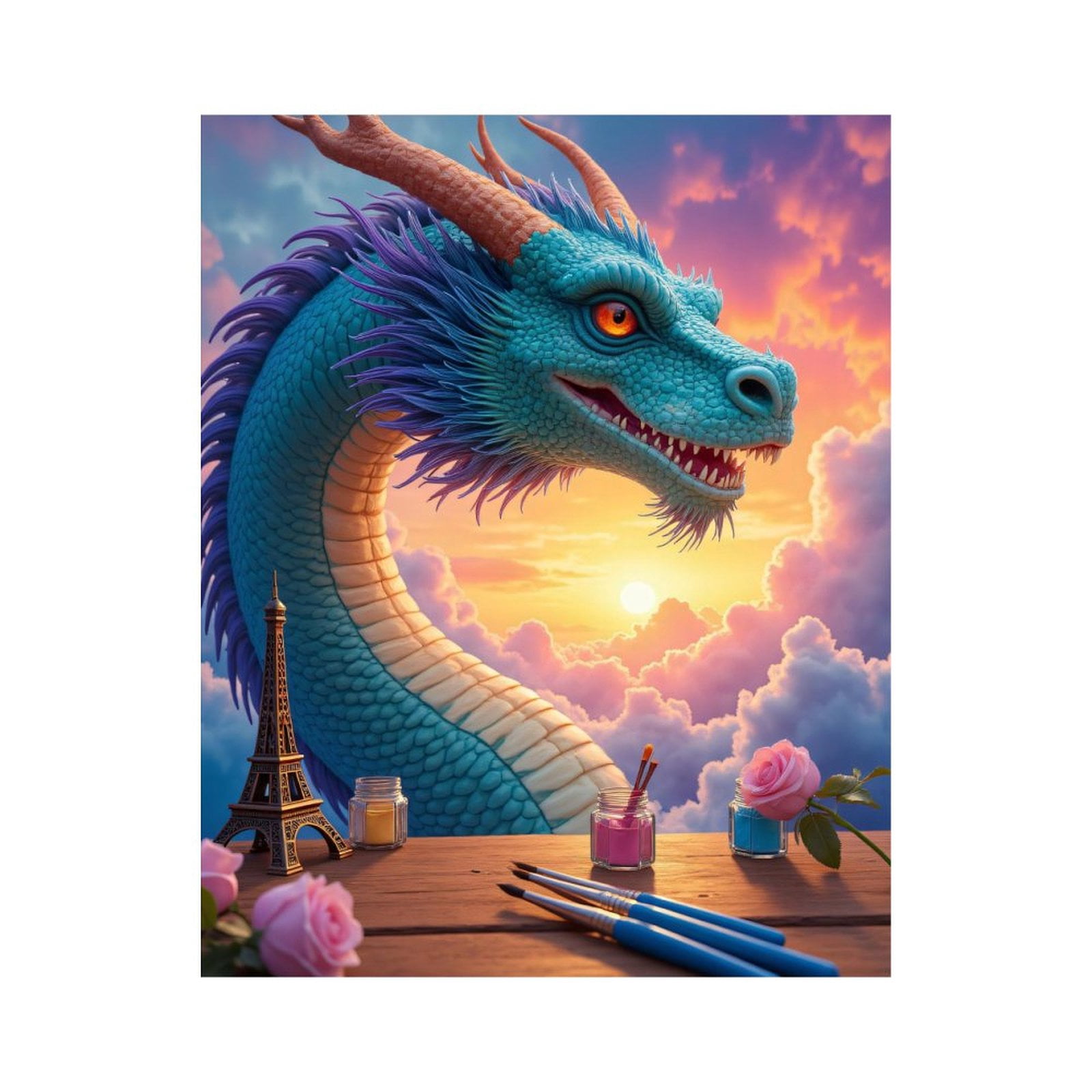 Paint By Numbers Kit for Adults Beginner - Dragon Sunset Art Supplies Sky DIY Canvas Painting Kits for Adults, Frameless Paint By Number for Adults for Home Wall Decor 16x20 Inch