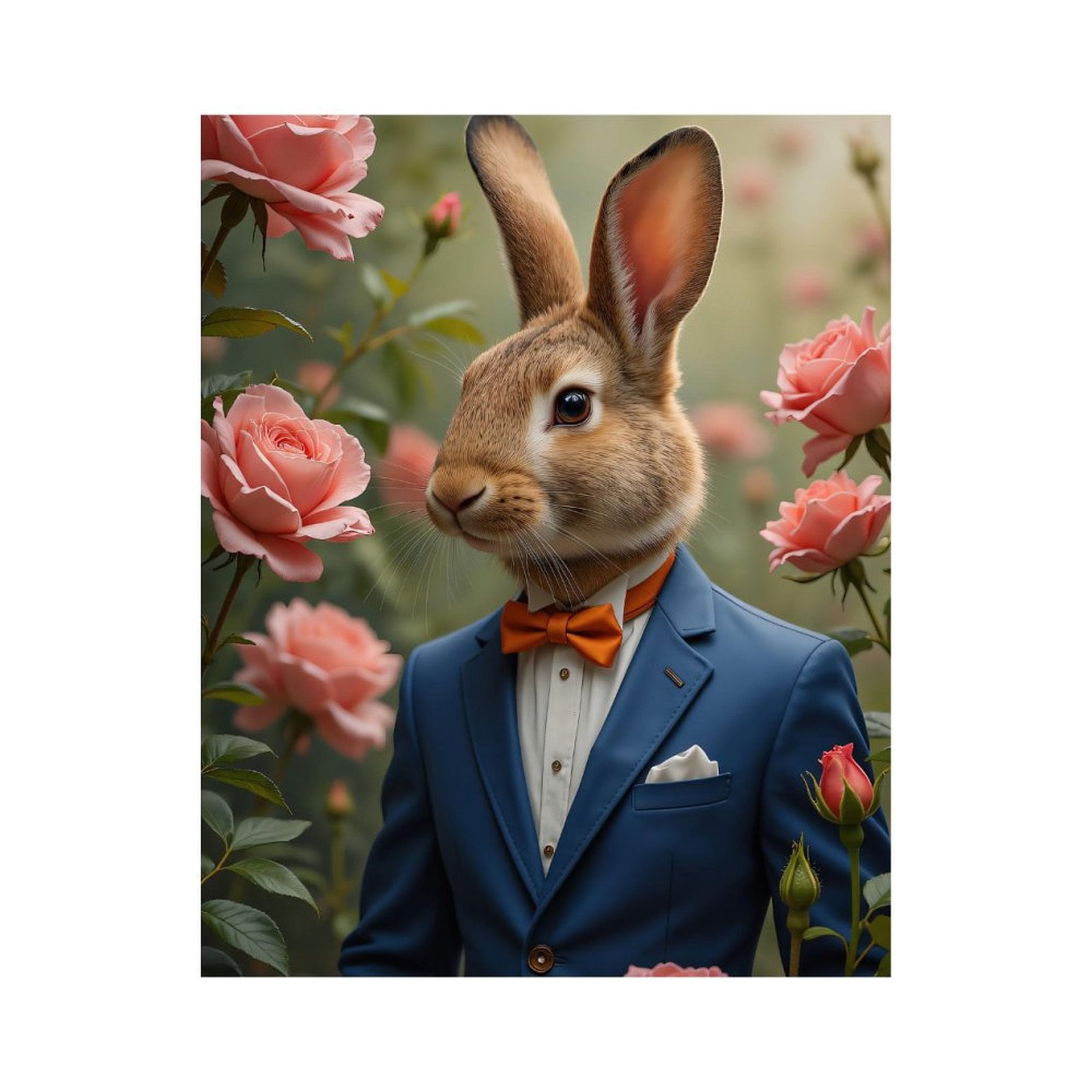 Paint By Numbers Kit for Adults Beginner - Elegant Rabbit Roses Blue Suit DIY Canvas Painting Kits for Adults, Frameless Paint By Number for Adults for Home Wall Decor 16x20 Inch