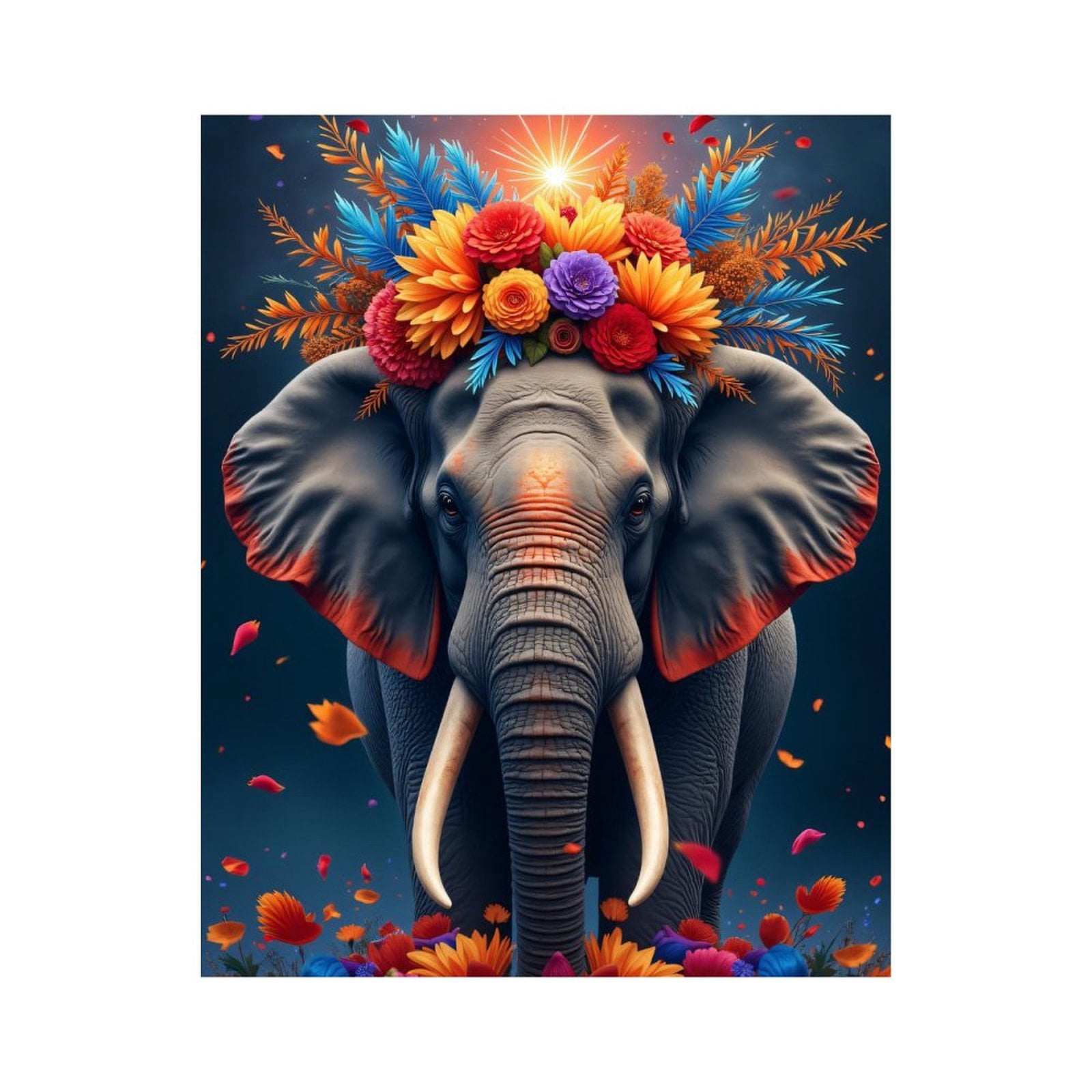 Paint By Numbers Kit for Adults Beginner - Elephant Floral Crown Art Fantasy DIY Canvas Painting Kits for Adults, Frameless Paint By Number for Adults for Home Wall Decor 16x20 Inch