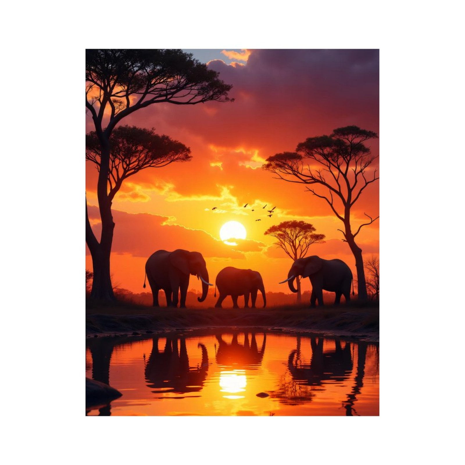 Paint By Numbers Kit for Adults Beginner - Elephants Sunset Reflection Serengeti DIY Canvas Painting Kits for Adults, Frameless Paint By Number for Adults for Home Wall Decor 16x20 Inch