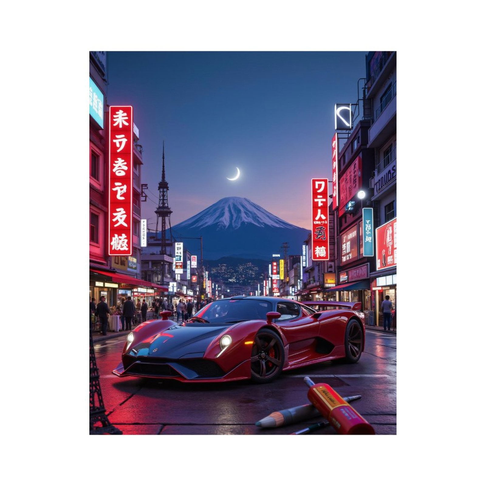 Paint By Numbers Kit for Adults Beginner - Fast Car Night City Mountain Moon DIY Canvas Painting Kits for Adults, Frameless Paint By Number for Adults for Home Wall Decor 16x20 Inch