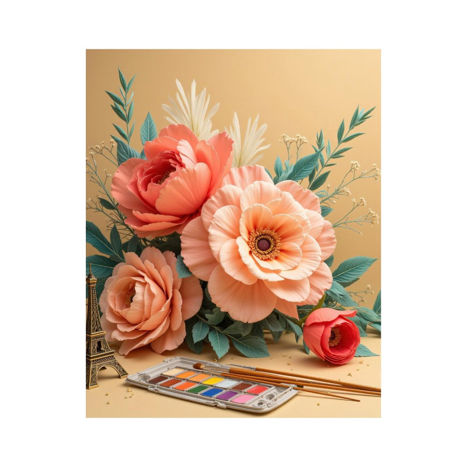 Paint By Numbers Kit for Adults Beginner - Floral Art Peach Blooms Watercolors Eiffel DIY Canvas Painting Kits for Adults, Frameless Paint By Number for Adults for Home Wall Decor 16x20 Inch