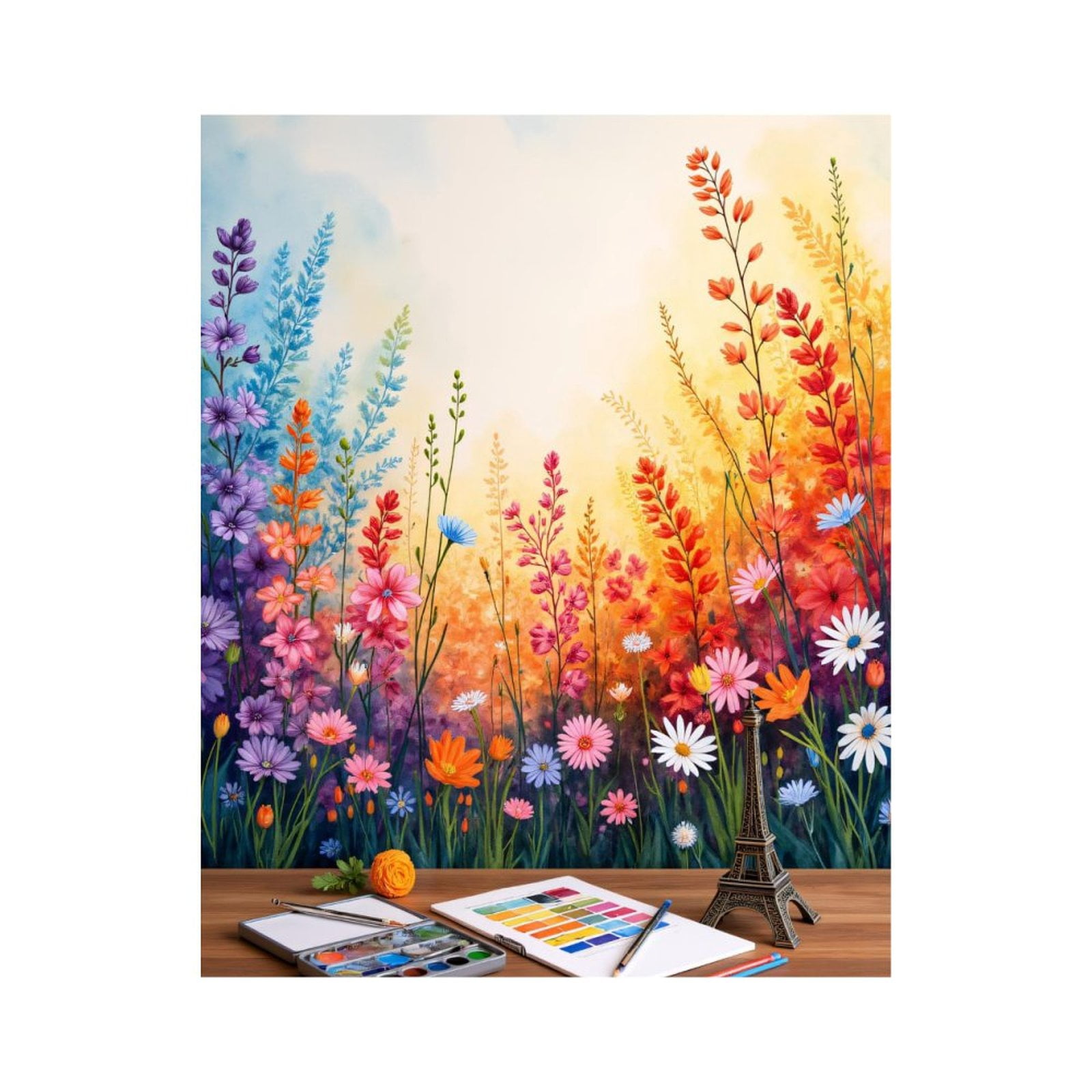Paint By Numbers Kit for Adults Beginner - Floral Art Watercolors Wooden Desk DIY Canvas Painting Kits for Adults, Frameless Paint By Number for Adults for Home Wall Decor 16x20 Inch