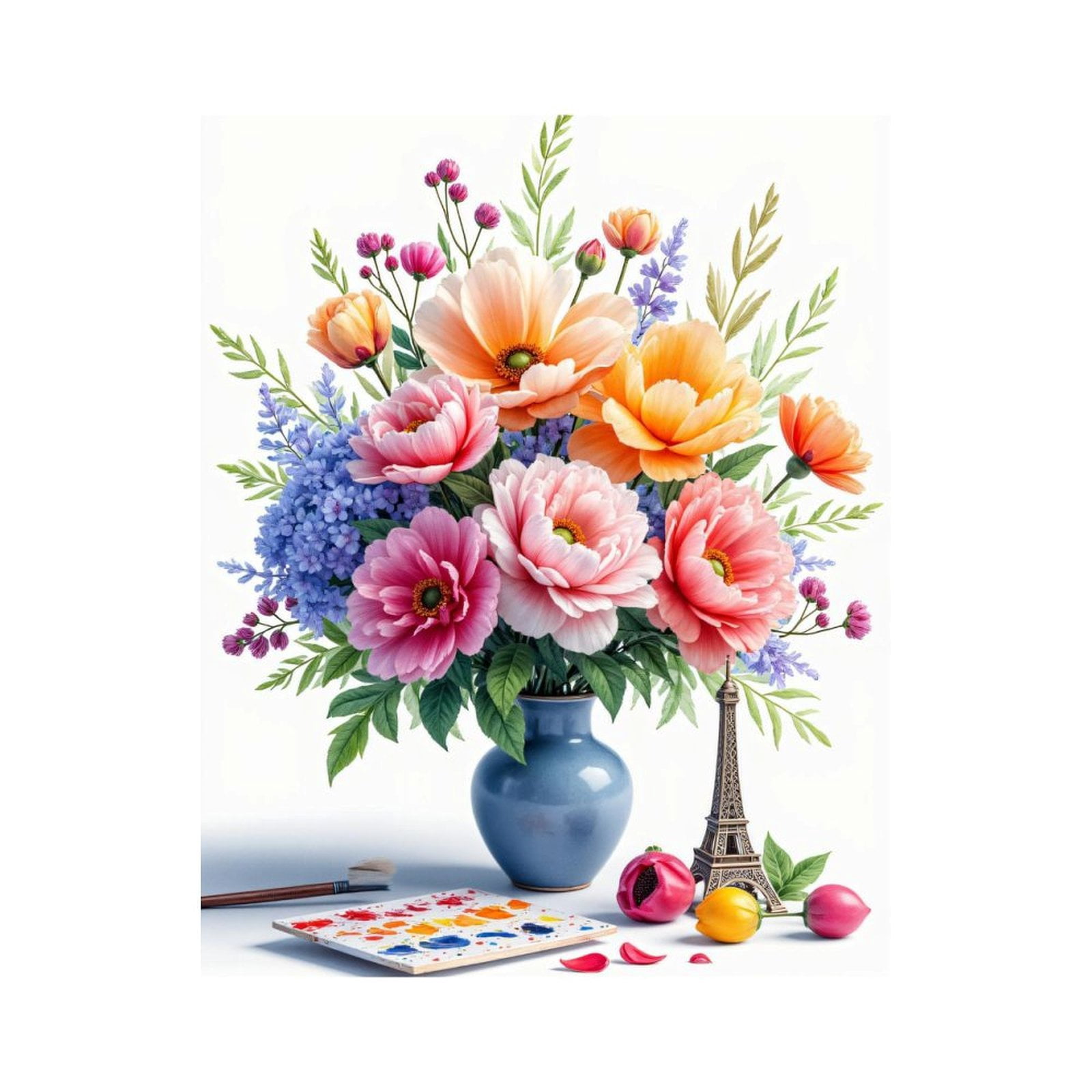 Paint By Numbers Kit for Adults Beginner - Floral Bouquet Art Pastel Colors Eiffel DIY Canvas Painting Kits for Adults, Frameless Paint By Number for Adults for Home Wall Decor 16x20 Inch