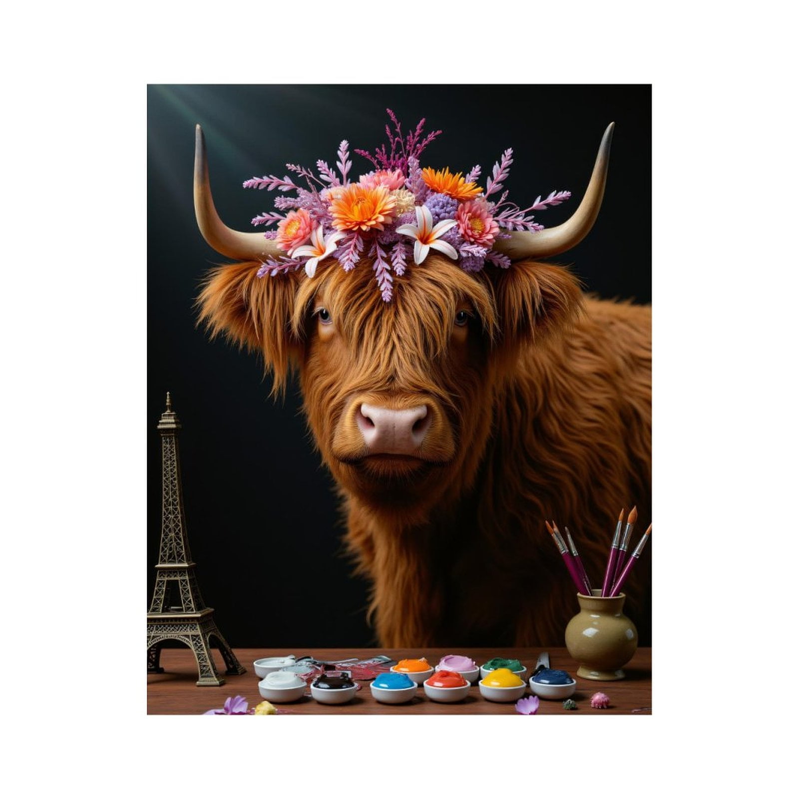 Paint By Numbers Kit for Adults Beginner - Floral Cow Art Paintbrush Tower DIY Canvas Painting Kits for Adults, Frameless Paint By Number for Adults for Home Wall Decor 16x20 Inch