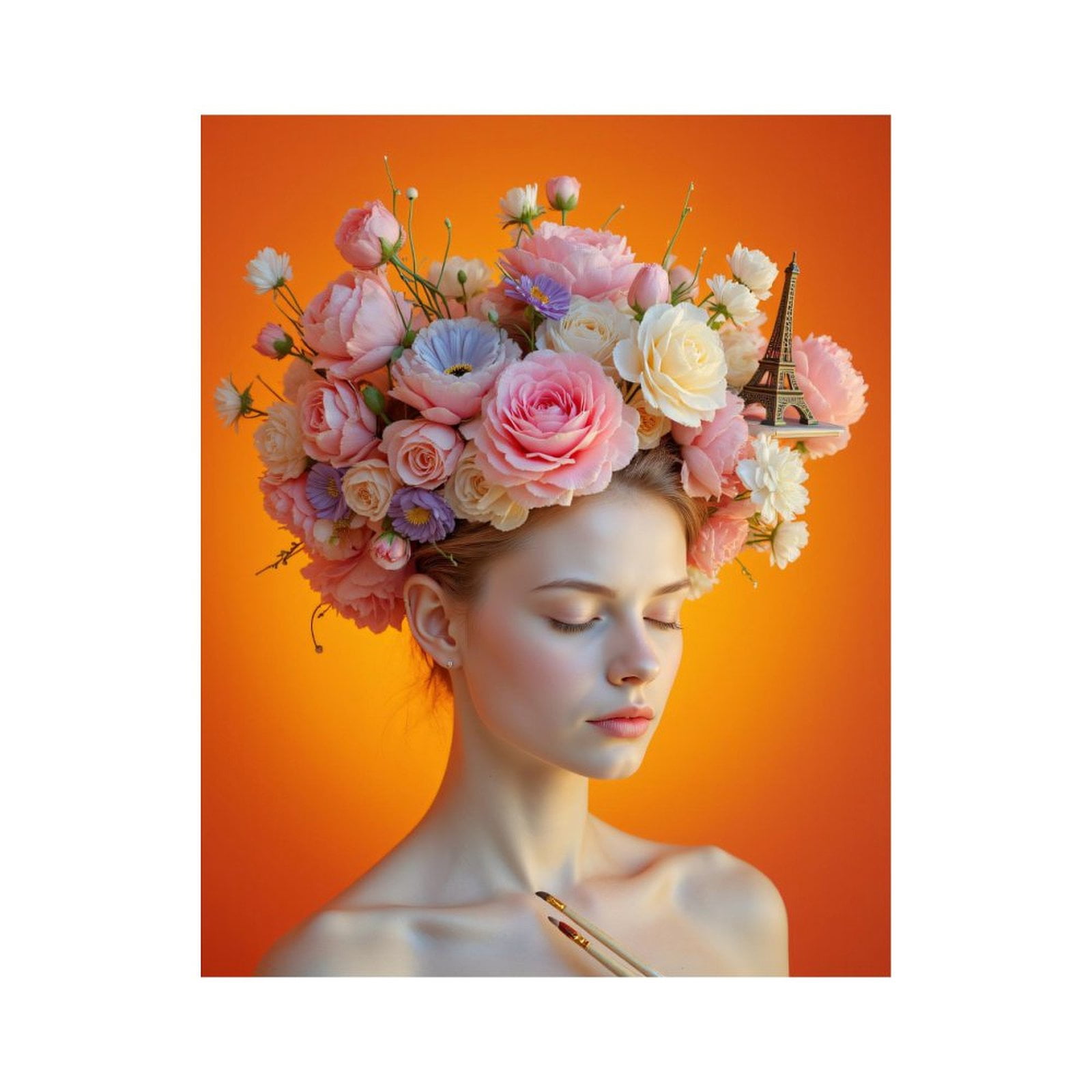 Paint By Numbers Kit for Adults Beginner - Floral Crown Art Orange Background DIY Canvas Painting Kits for Adults, Frameless Paint By Number for Adults for Home Wall Decor 16x20 Inch