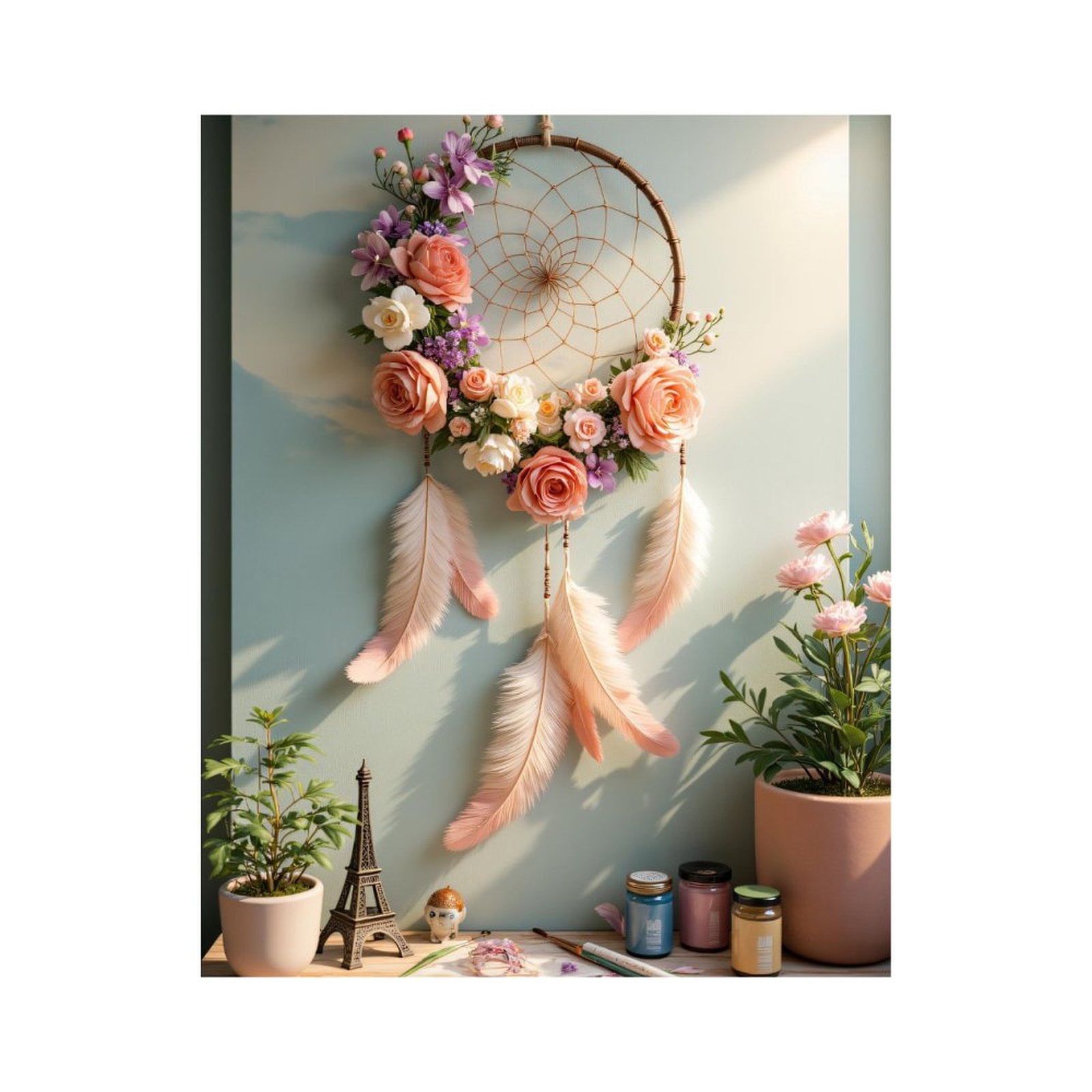 Paint By Numbers Kit for Adults Beginner - Floral Dreamcatcher Boho Decor Art DIY Canvas Painting Kits for Adults, Frameless Paint By Number for Adults for Home Wall Decor 16x20 Inch