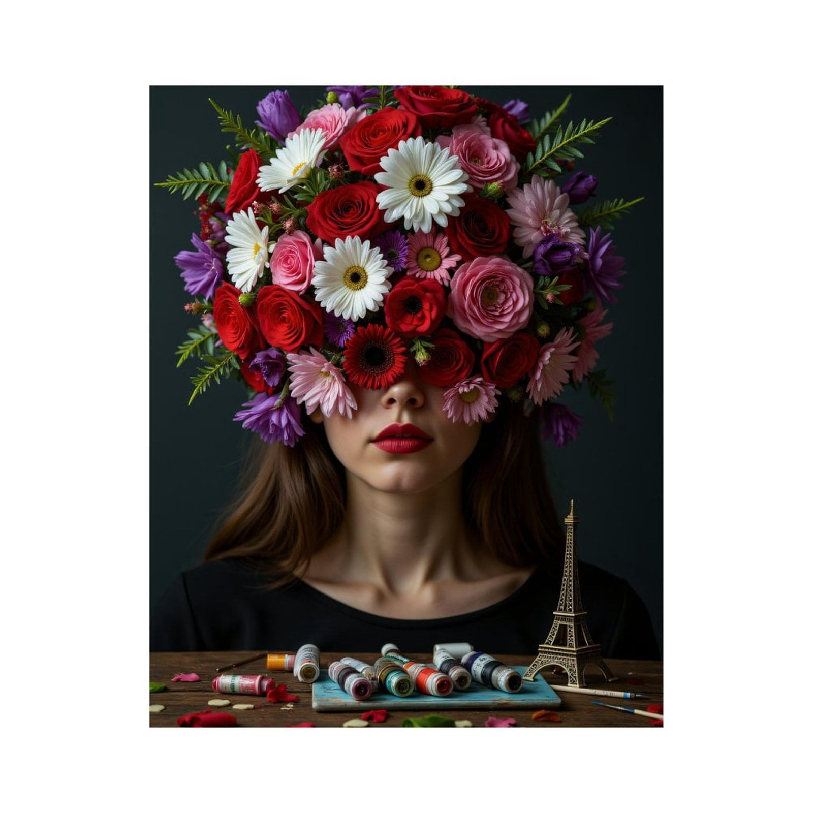 Paint By Numbers Kit for Adults Beginner - Floral Headpiece Art Colors Eiffel DIY Canvas Painting Kits for Adults, Frameless Paint By Number for Adults for Home Wall Decor 16x20 Inch