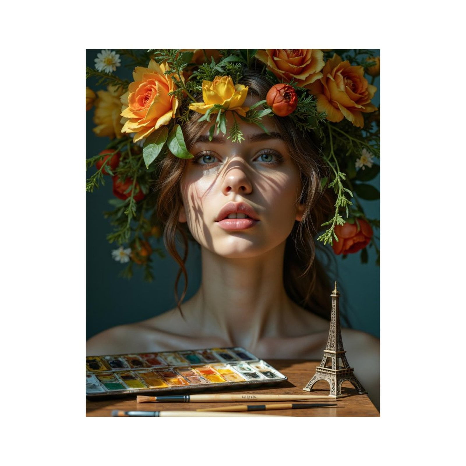 Paint By Numbers Kit for Adults Beginner - Floral Headpiece Art Supplies Eiffel DIY Canvas Painting Kits for Adults, Frameless Paint By Number for Adults for Home Wall Decor 16x20 Inch