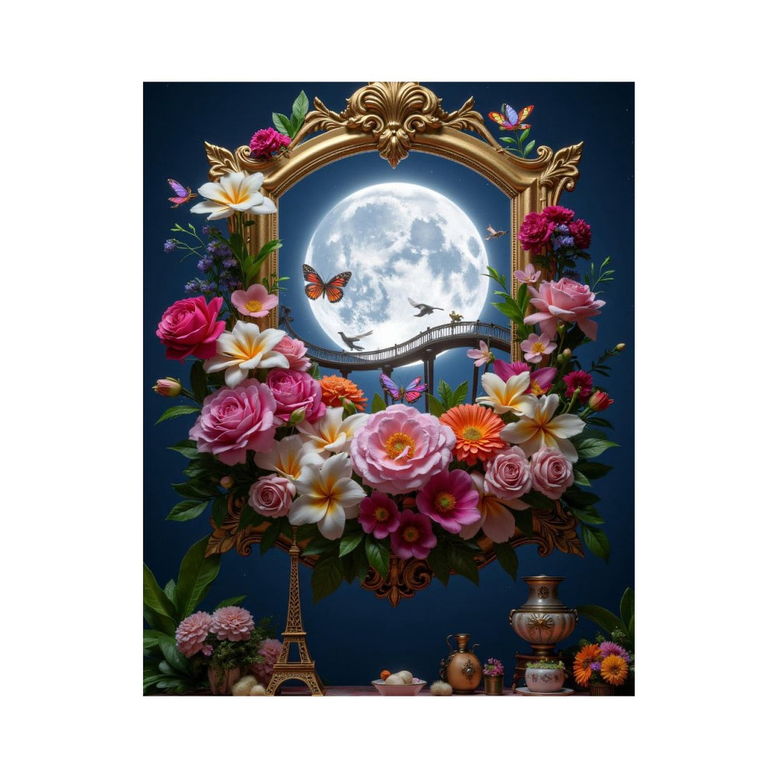 Paint By Numbers Kit for Adults Beginner - Floral Moon Bridge Art Fantasy DIY Canvas Painting Kits for Adults, Frameless Paint By Number for Adults for Home Wall Decor 16x20 Inch